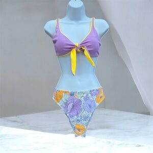 Cupshe Women's Purple & Yellow Floral Bikini Set – Size M